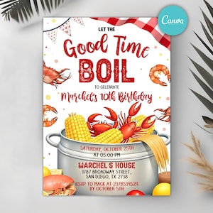Seafood Birthday Party Invitation, Editable Digital Invite, Let The Good Times Boil, Crab Boil Party, Lobster Feast Invite, Instant Download