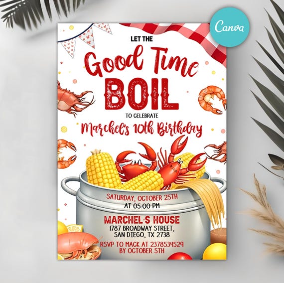 Seafood Birthday Party Invitation, Editable Digital Invite, Let The Good Times Boil, Crab Boil Party, Lobster Feast Invite, Instant Download