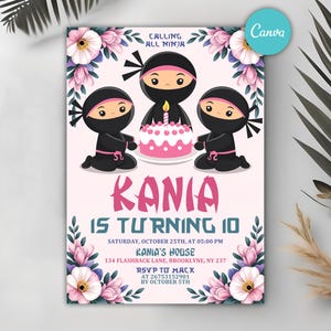 Girl Ninja Birthday Invitation, Ninja Warrior Birthday Party Invite, Karate Birthday Invitation, Martial Arts Ninja Party, Editable Canva