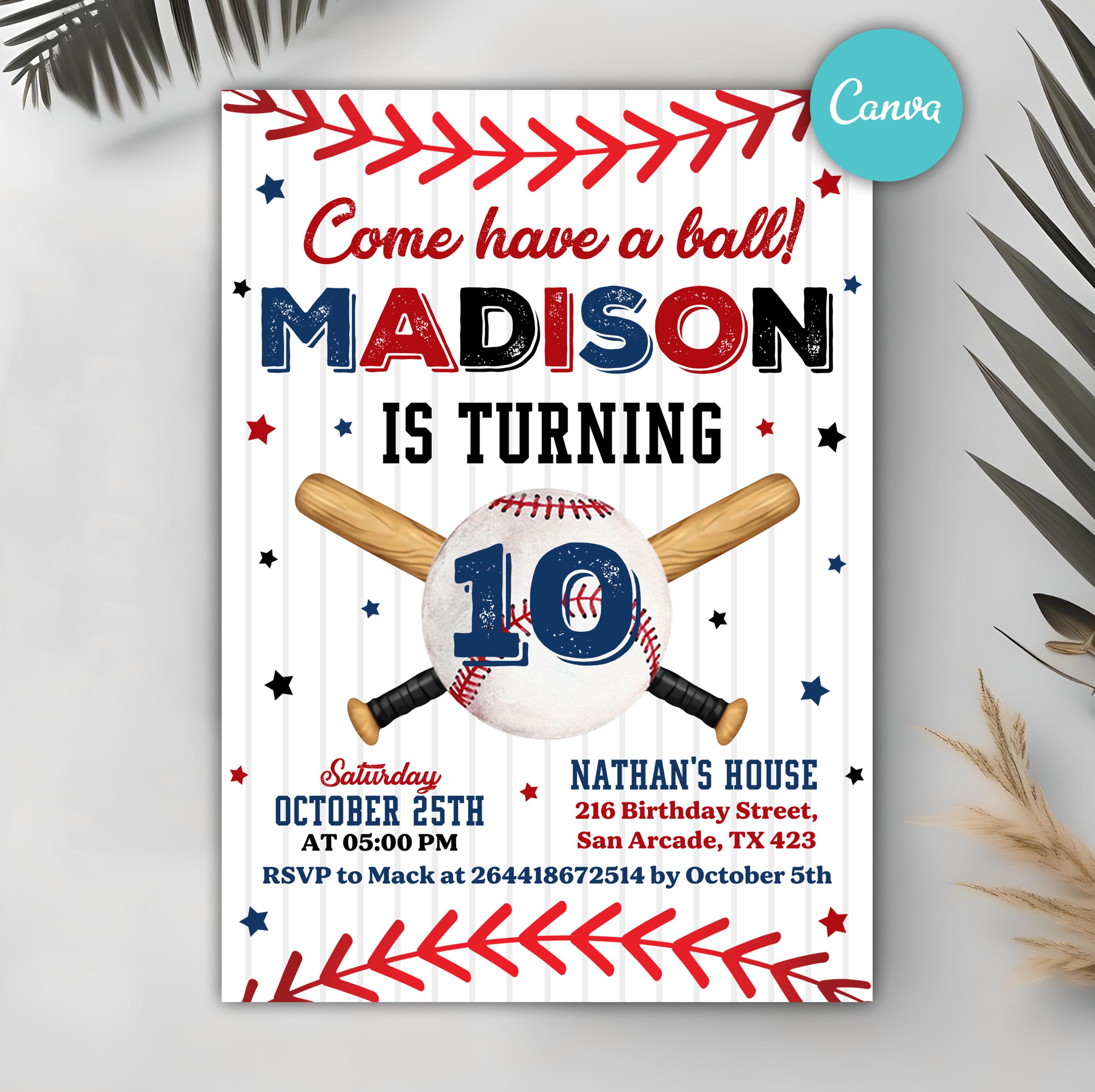 Baseball Birthday Party Invitation, Sports Party Invitation, Baseball ...