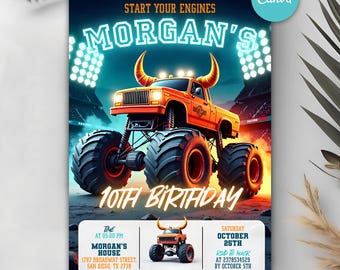 Editable Monster Truck birthday Invitation, Monster Jam Party Invite, Monster Truck Theme Party Invite, Boy Monster Truck Invite