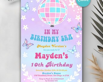 In My Birthday Era Invitation, Teen Birthday Girl Music Party Invite, Purple and Blue Eras Party, Digital Editable Printable