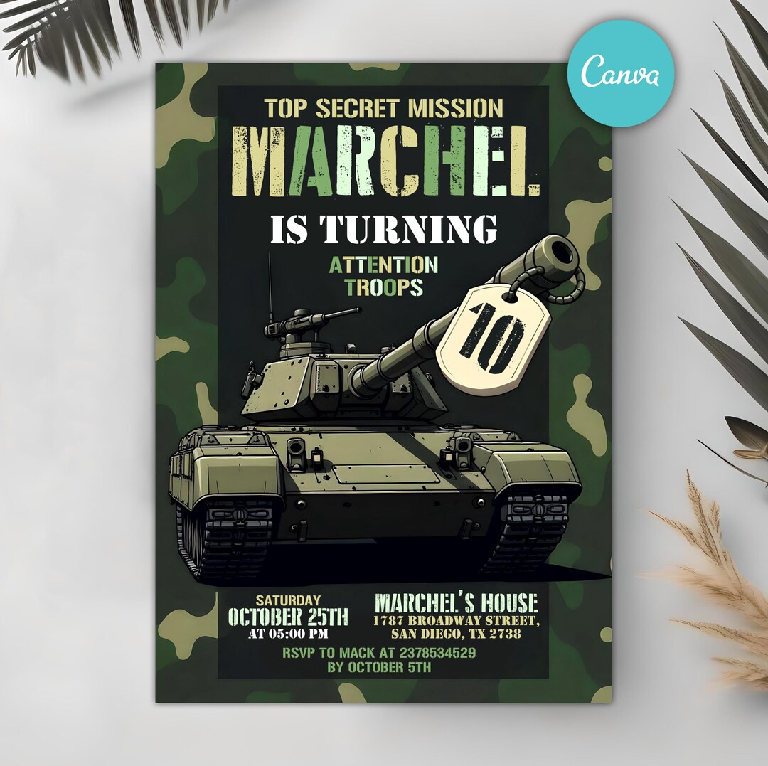 Military Birthday Invitation, Army Party Birthday Invite, Soldier ...