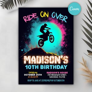 Dirt Bike Birthday Invitation, Motocross Birthday Invite, Motocross Racing Template, Motorbike Party Invite, Kids Invitation, Canva Template