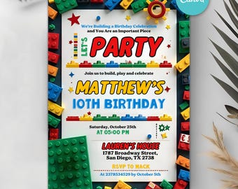 Birthday Party Invitation, Birthday Card, Digital Invitation, Party Birthday Invitation, Editable Canva Template