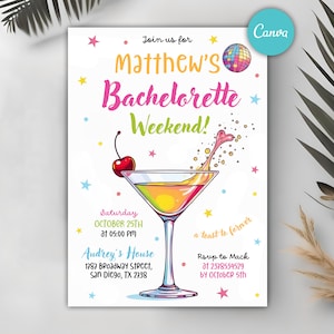 Colorful Bachelorette Weekend Events Itinerary Template, Hand Drawn Bachelorette Invite, Party Weekend Invite, Editable in Canva
