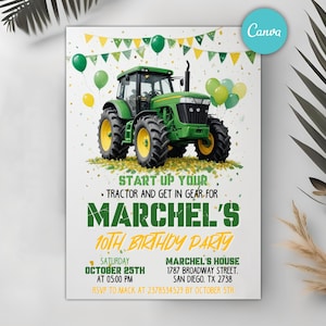 Invito trattore modificabile, invito compleanno trattore verde, inviti festa trattore verde, invito compleanno tema veicoli agricoli