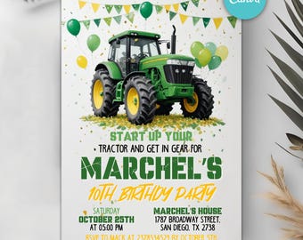 Invito trattore modificabile, invito compleanno trattore verde, inviti festa trattore verde, invito compleanno tema veicoli agricoli