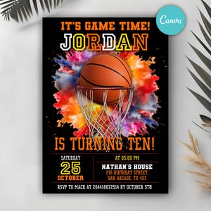 Basketball-Geburtstags-Party Einladung, Basketball einladen, Sport-Einladung, Mädchen-Jungen-Geburtstags-Einladung, Geburtstags-Party jedes Alters einladen