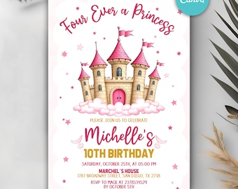 Magical Day Princess Castle Birthday Party Invite, Princess Invitation, Magical Princess Theme, Girl Birthday Party Invitation Template