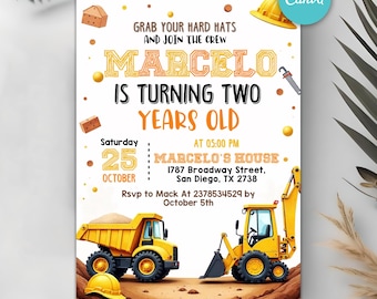 Construction Birthday Invitation | Editable Dump Truck Party Invite | Boys Birthday Template | Instant Download