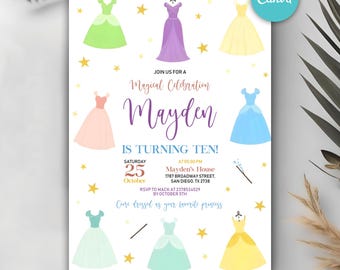 Invito di compleanno della principessa, invito alla festa della principessa, invito di compleanno della festa della ragazza, festa in maschera, celebrazione magica, download immediato