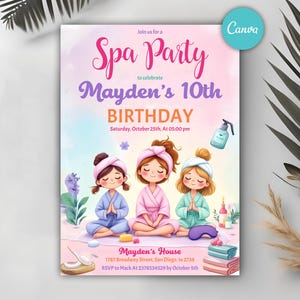 Spa Party Birthday Invitation Template Printable, Pamper Birthday Party Invite, Tween Manicure & Pedicures Birthday, Glitz and Glam Girls