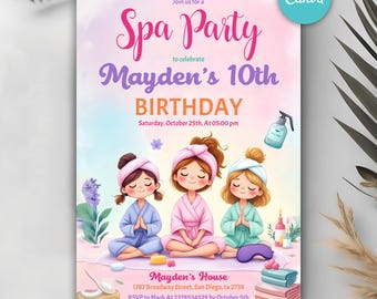 Spa Party Birthday Invitation Template Printable, Pamper Birthday Party Invite, Tween Manicure & Pedicures Birthday, Glitz and Glam Girls