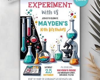 Editable Science Birthday Invitation, Scientist Invite, Science Party Template, Lab Experiment, Science Lab Birthday, Instant Download