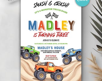 Editable Monster Truck Birthday Invitation, Monster Truck Party Invite, Monster Truck Bash, Boy Monster Truck Invite, Instant Download