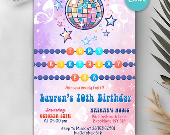In My Birthday Era Invitation, Friendship Bracelet Invitation, Teen Birthday Girl Music Party Invite, Purple Blue Eras Party, Editable Canva