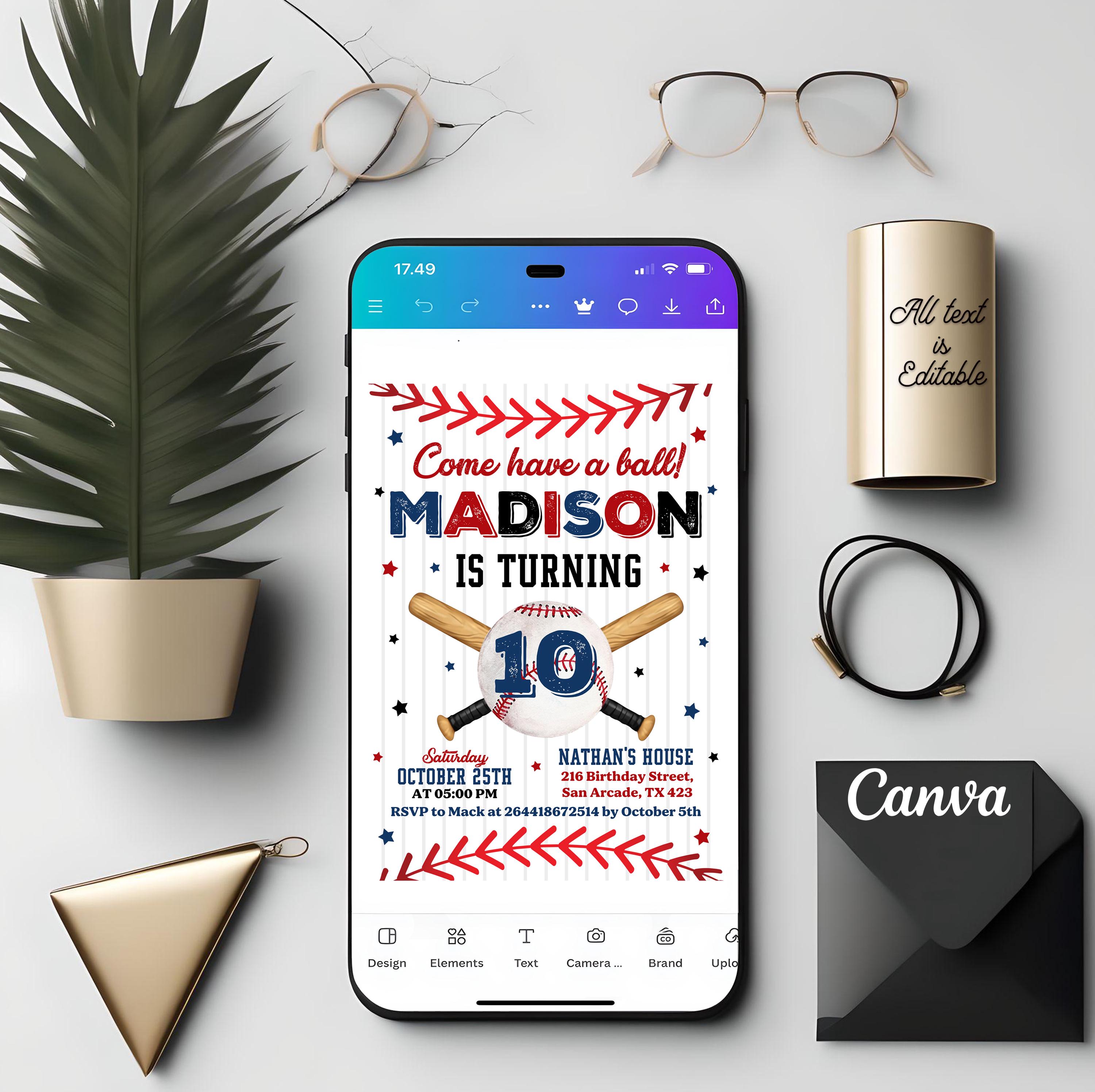 Baseball Birthday Party Invitation, Sports Party Invitation, Baseball ...