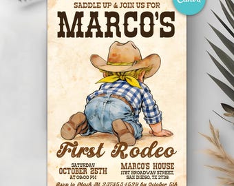 First Rodeo Invitation Template, Wild West Birthday Invite, Boy Cowboy Birthday Invitation, My 1st Rodeo Invitation, Editable Canva Template