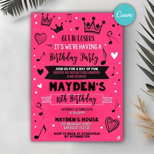 Pink Girls Birthday Invitation, Mean Girls Inspired Birthday Invitation, Girl&#39;s Night invitation, Burn Book Birthday Party Invitation