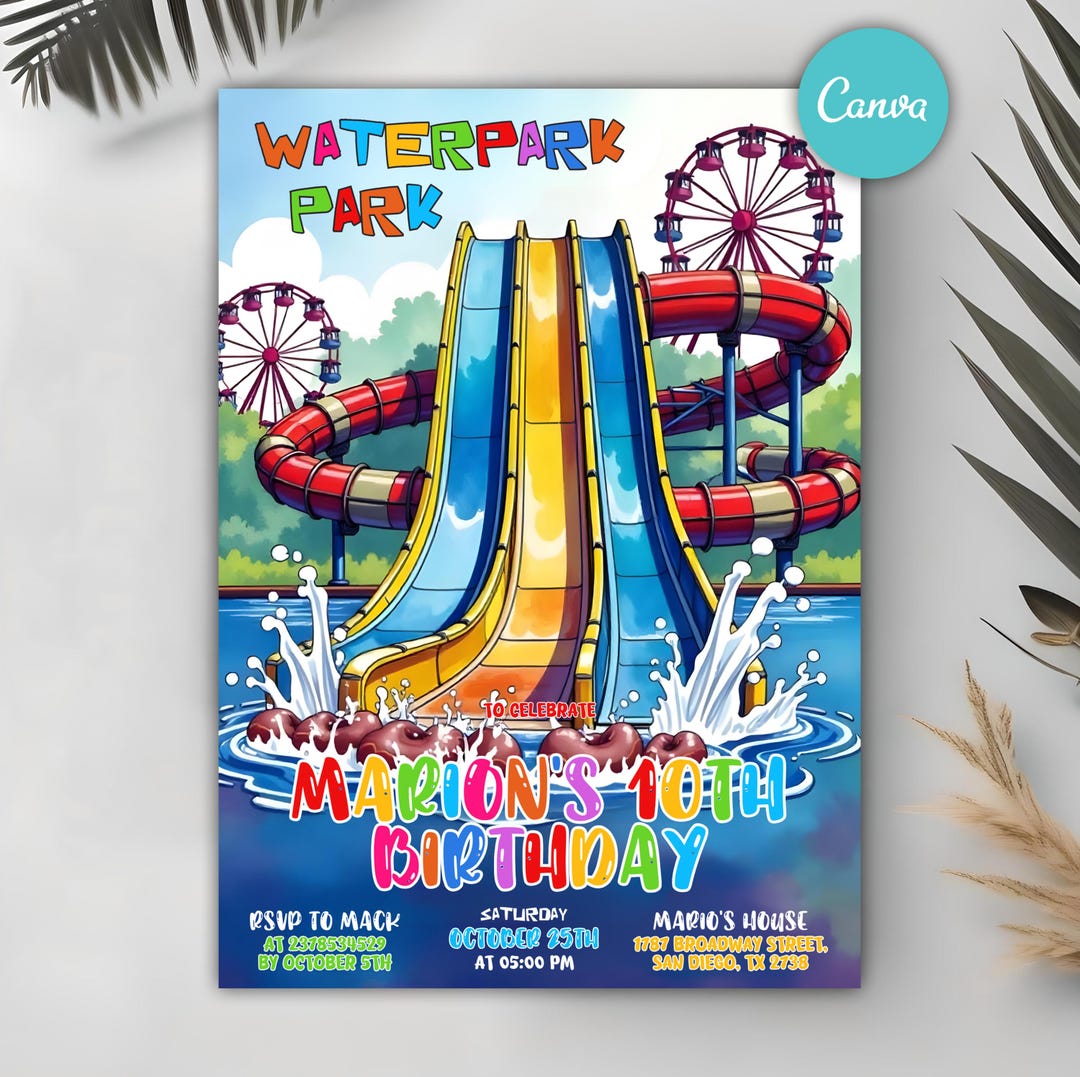 Water Park Invitation, Water Park Party Invite, Water Park Birthday