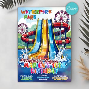 Water Park Invitation, Water Park Party Invite, Water Park Birthday Invite, Summer Pool Party, Waterslide Invitation, Any Age, Editable