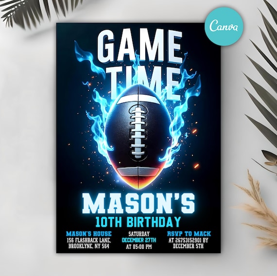 Editable Football Invitation, Football Birthday Party Invitation, Sports Themed Party Invitation, Neon Invite,Football Game, Any Age