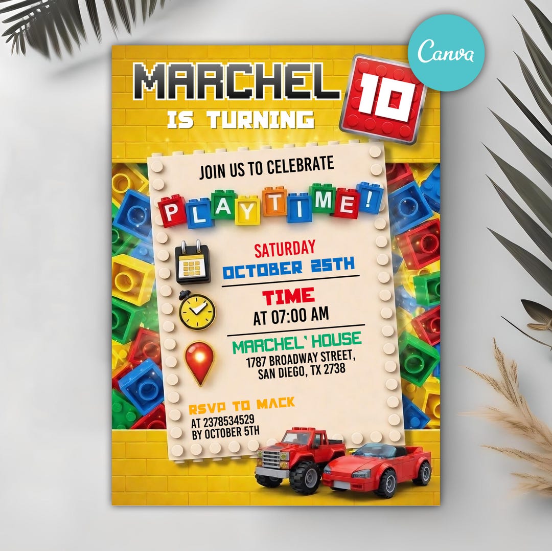 Building Blocks Birthday Invitation, Master Builder Bricks Party Invite ...