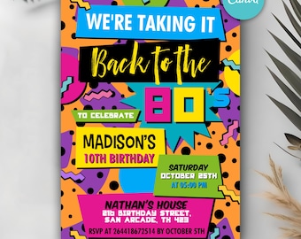 80s Birthdy Party Invitation, Back to 80s, House Party, Throwback Party, 2000s Birthday, 90s, 80s, 70s, Digital Editable Printable