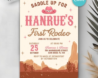 First Rodeo Invitation Template, Boy Cowboy Birthday Invitation, Editable 1st Rodeo Invite, Wild West Birthday Invite, Instant Download