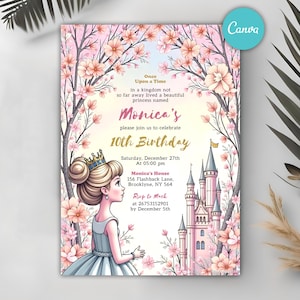 Princess Birthday Invitation, Girls Birthday Invite, Princess Birthday Party Invitation, Girl Princess Invitations, Editable Canva Template