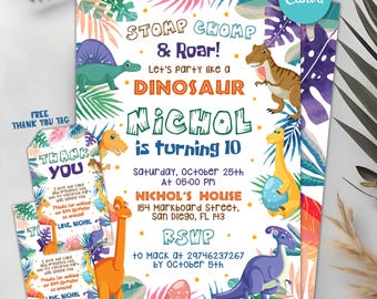 Editable Dinosaur Birthday Invitation, Dino Birthday Party Theme, Dinosaur Invites, Boys Girls Birthday Invite, Any Age, Instant Download