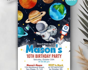 Editable Space Birthday Invitation, Outer Space Birthday Invitation, Planets Rocket Astronaut Invite, Galaxy Invite, Astronaut Outer Space