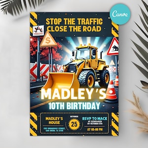 Editable Construction Invitation, Construction Birthday Party Invite, Truck Party Invite, Printable Template, Instant Download
