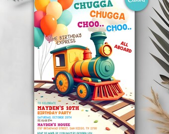 Train Birthday Invitation Template, Chugga Chugga Choo Choo Train Party Invite For Any Age, DIY Printable Invitation, Digital Canva Template