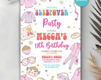 Slumber Geburtstagseinladung, Sleepover Party-Einladung, Pyjama-Party, Pink Girl Spa Tween Teen Digital Download druckbare Vorlage