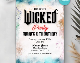 Wicked Inspired Birthday Party Invitation, Movie Party Invitation, Any Age Birthday Party, Instant Download, Editable Canva Template