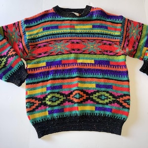 Studio Michelle Stuart Färgglada Designer Ulltröja Dam Storlek L Vintage Akryl 90-tal