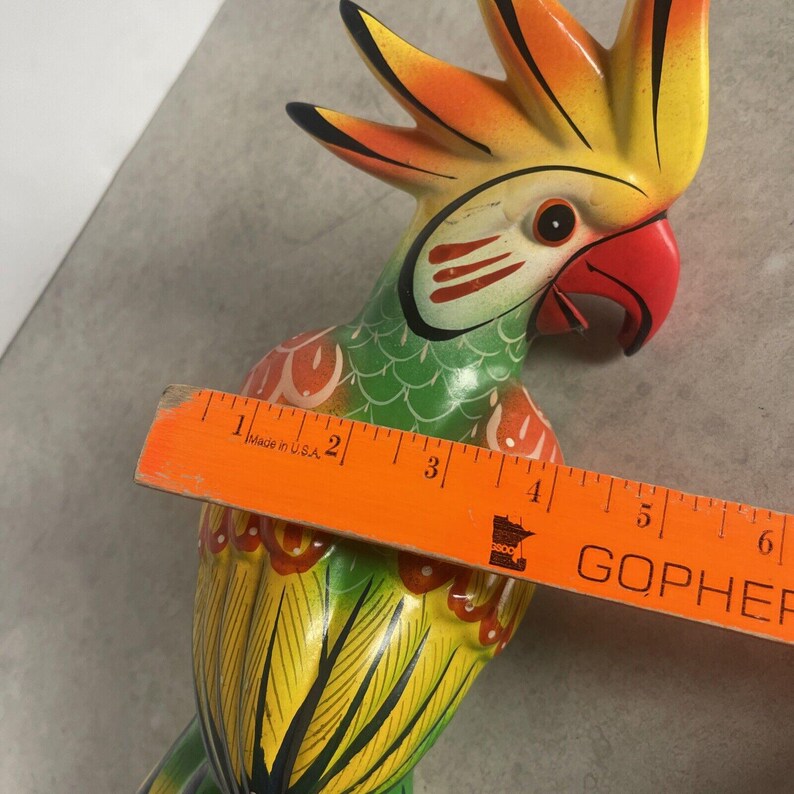 Parrot Ruler Vtg MCM Hanging Hand Painted Ceramic Parrot Perched Hoop Mexico ...