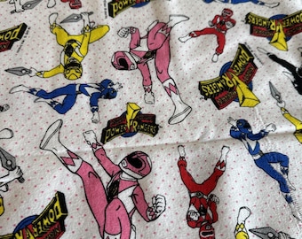 Vtg 1994 Mighty Morphin Power Rangers fabric Saban 32”x55” Used Rough Cut Figure
