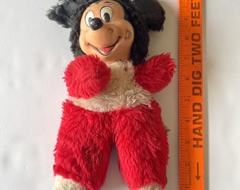 Vintage Baby Mickey Mouse Plush Toy, 10” Rubber Face Walt Disney
