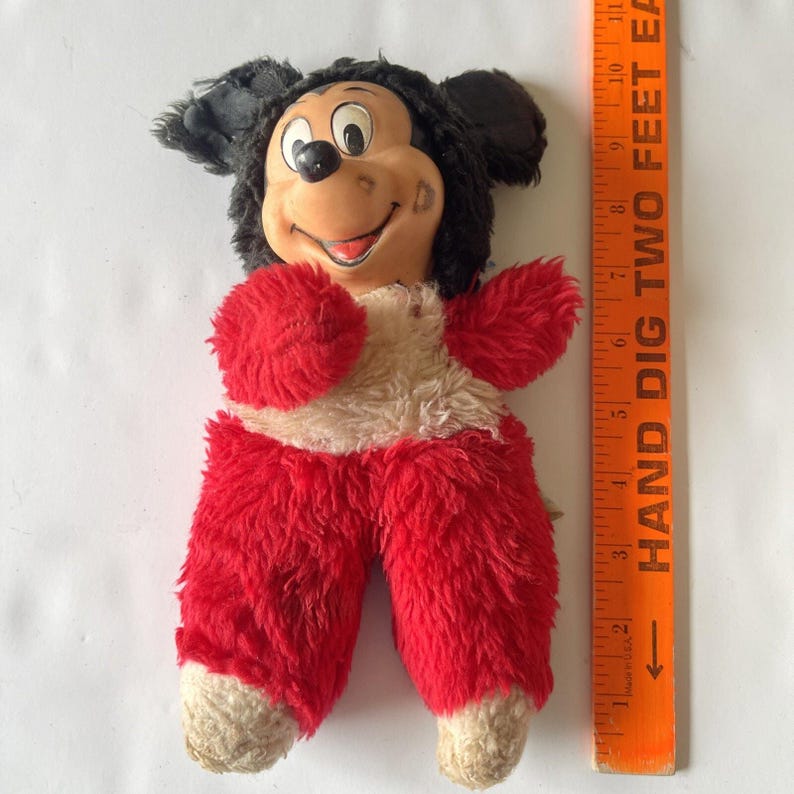 Vintage Baby Mickey Mouse Plush Toy, 10” Rubber Face Walt Disney image 1