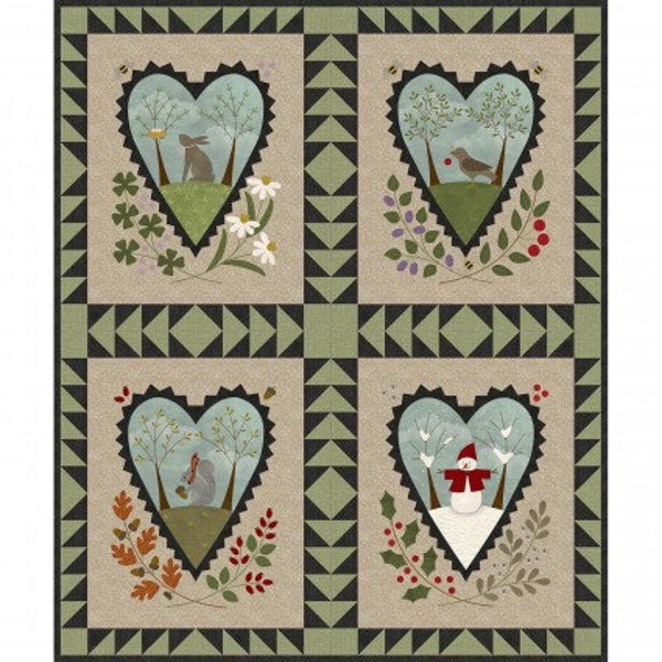 Seasons of the Heart Flannel Quilt Kit -pre-cut and pre-fused applique and pre-printed background by Bonnie Sullivan for Maywood Studios