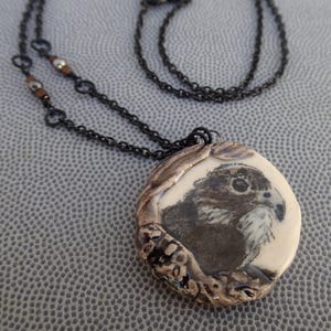 Falcon Necklace, Merlin Falcon, Lady Falcon, Handmade Clay Necklace, OOAK, Bird Painting