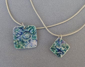 Handmade Ceramic Beach Pendant Necklace: Textured Stoneware Jewelry