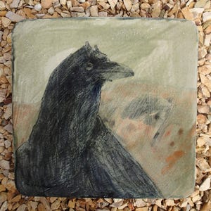 Crow Plate, Handmade Stoneware Black Bird Plate, Raven Dish, Farmhouse Plate, OOAK