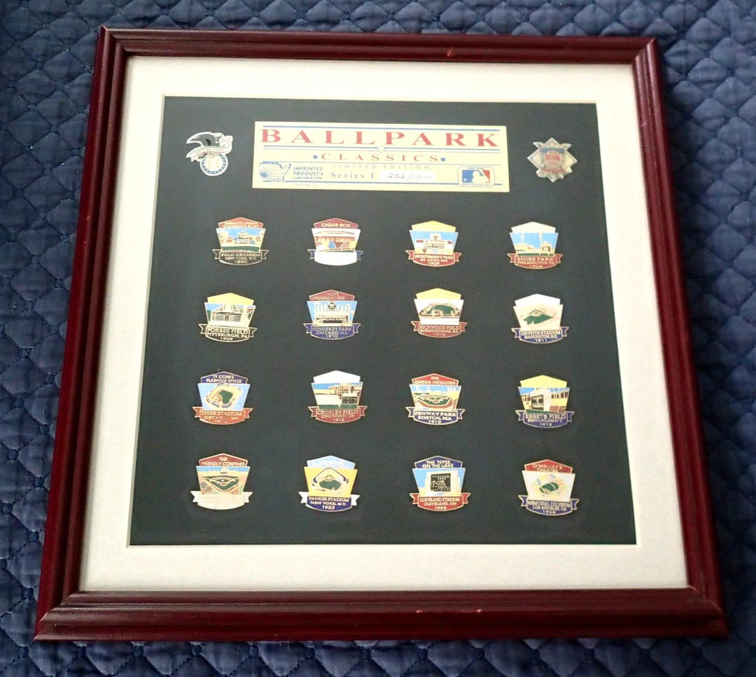 Vintage Old-time Baseball Stadiums Pin Set With 18 Pieces, Framed ...