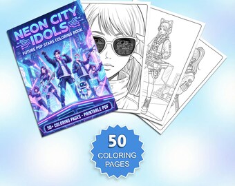 Kpop Cyberpunk Coloring Book, Sci-Fi Anime Idol Art (Printable PDF)