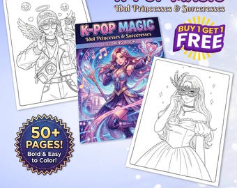 Kpop Coloring Book Anime Magical Girl | Idol Princess Printable PDF | Bold & Easy Adult Coloring Pages | Instant Digital Download