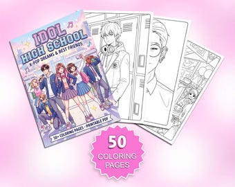 Kpop Idol High School Coloring Book, Anime Manga (Printable PDF)